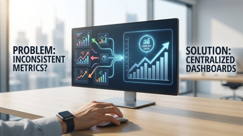 Problem: Inconsistent Metrics? Solution: Centralized Data Dashboards